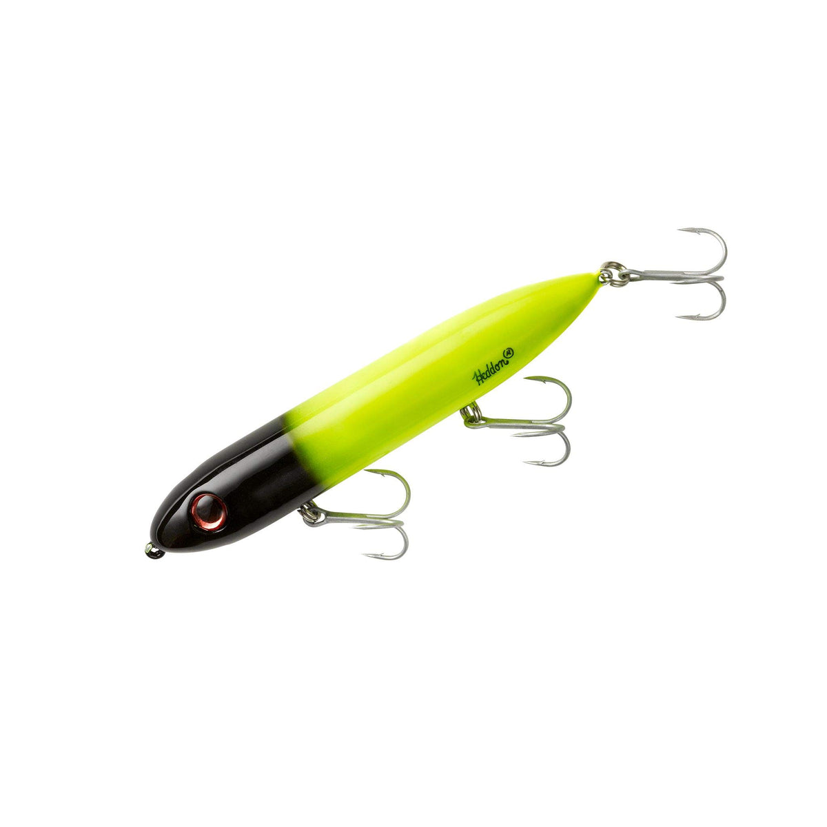 Heddon Super Spook topwater lure in chartreuse and black head for bold surface strikes.