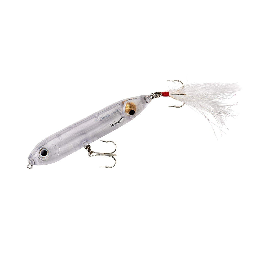 Heddon Super Spook feather-dressed topwater lure ready for saltwater and freshwater casting