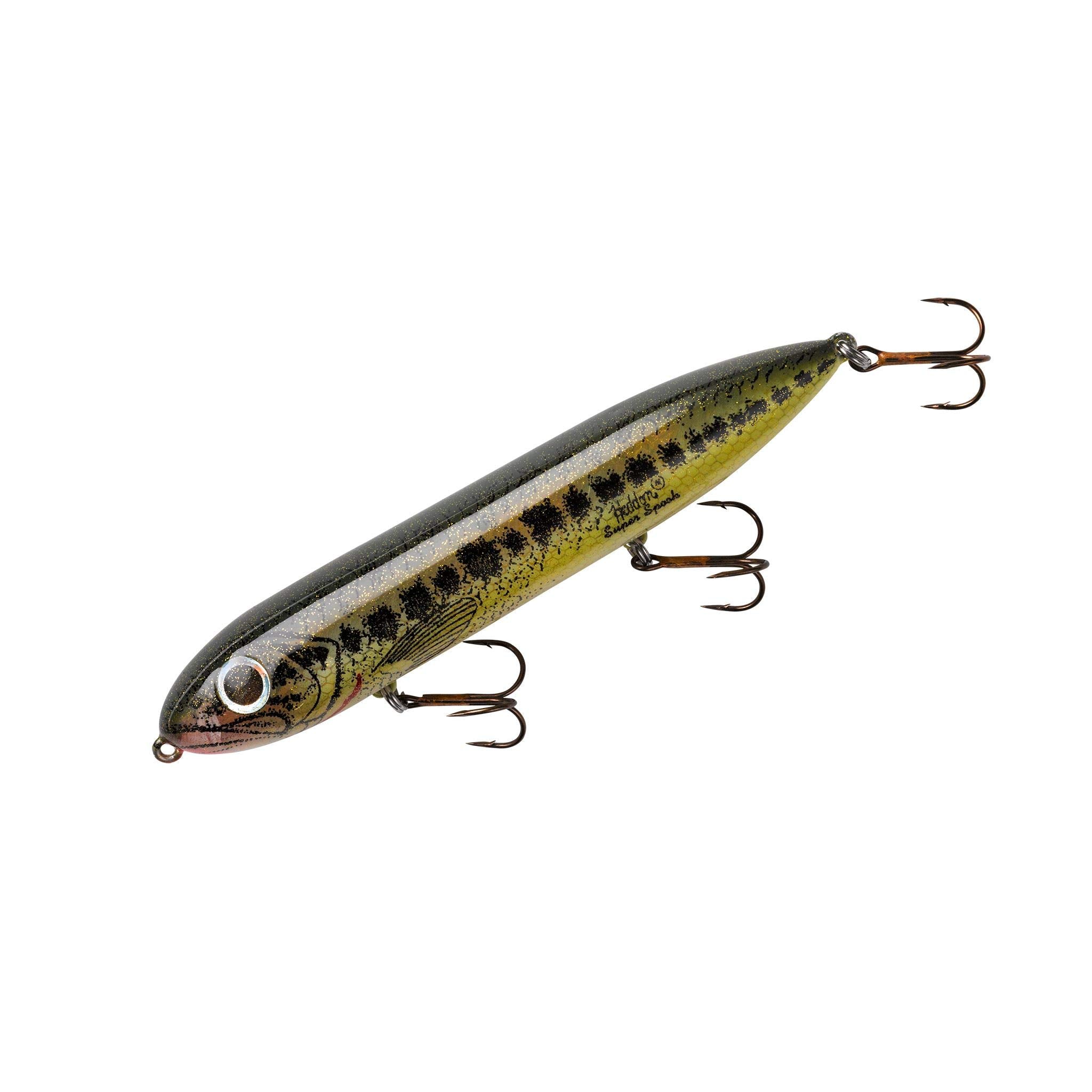 Heddon Super Spook topwater lure shows surface action for bass.