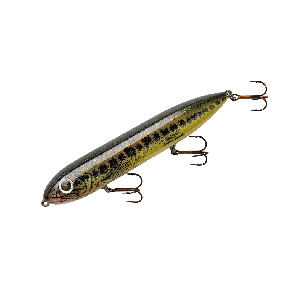 Heddon Super Spook topwater lure shows surface action for bass.