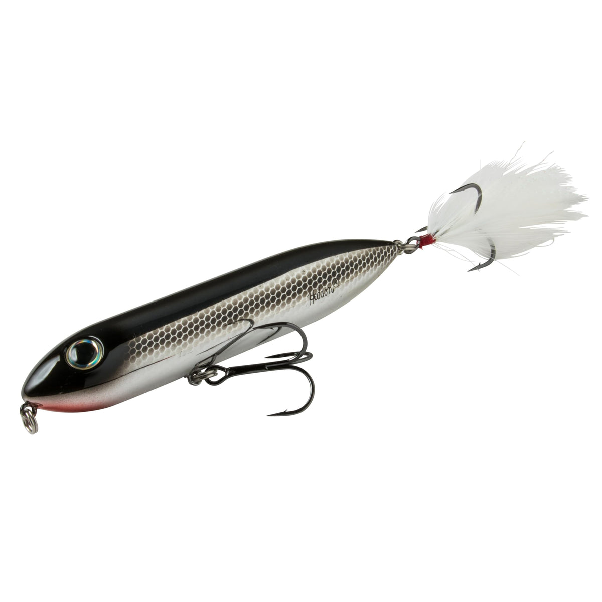 Heddon Super Zara Spook Black Shiner 4.5-inch topwater lure with surface appeal.
