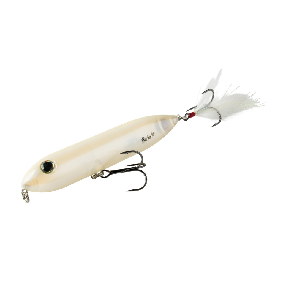 Heddon Super Zara Spook translucent bone 4.5-inch lure ideal for surface strikes.