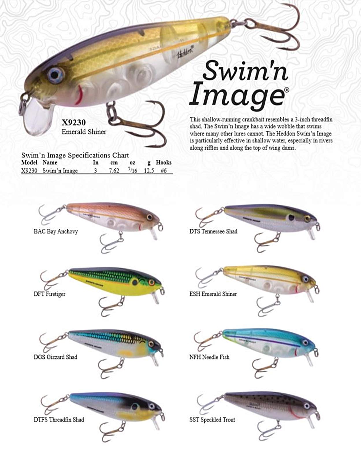 Heddon Swim’n Image 3-inch threadfin shad lure ideal for erratic retrieves.