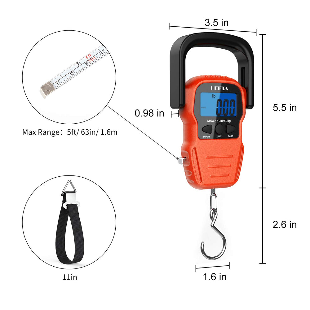 Front view of HEETA scale showing 110lb/50kg capacity
