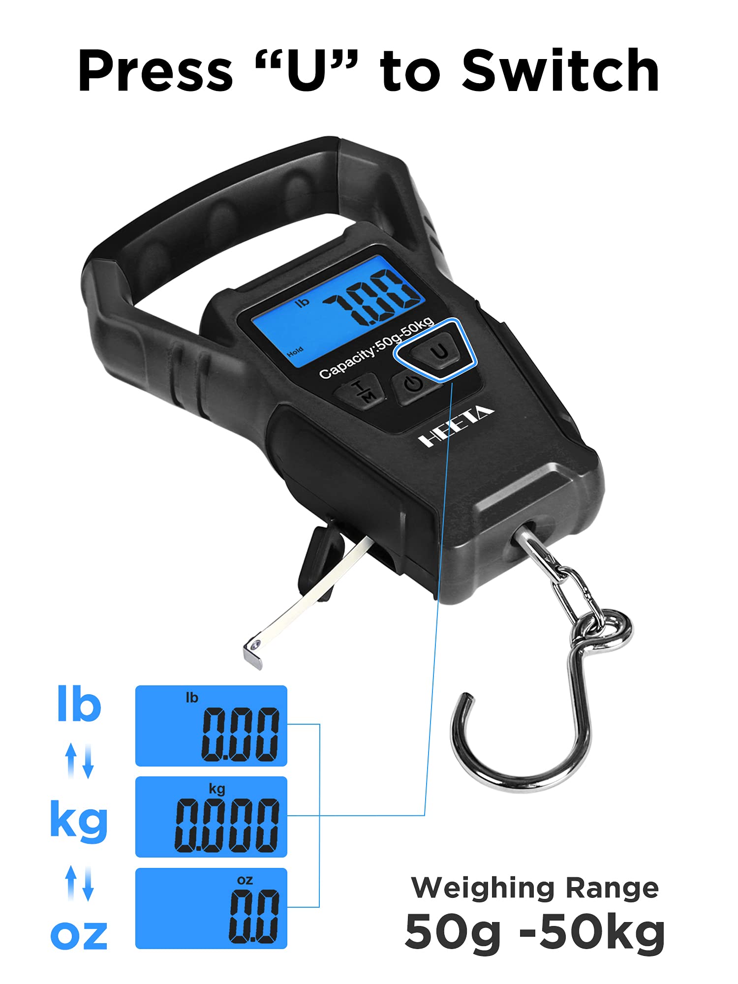 Tare and zero function demonstrated on HEETA fishing scale