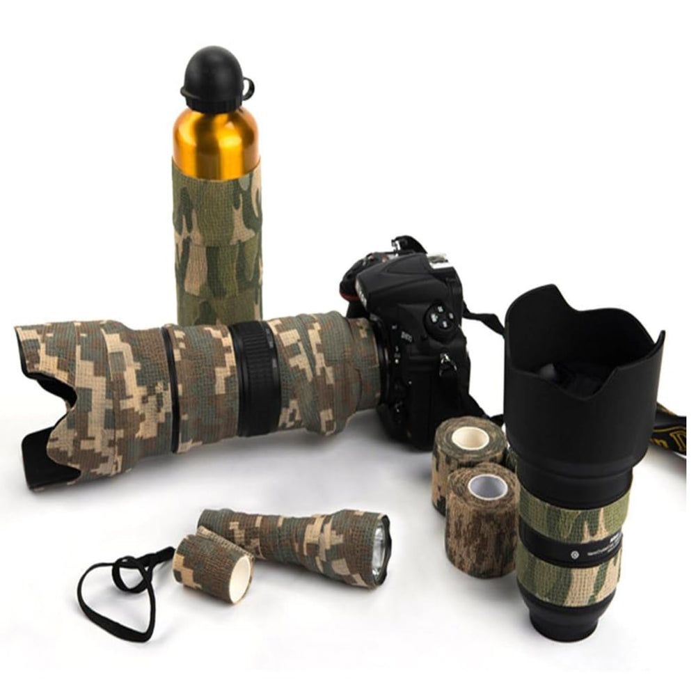 Heiegdr camo tape wrap on flashlight—quick concealment and surface protection.