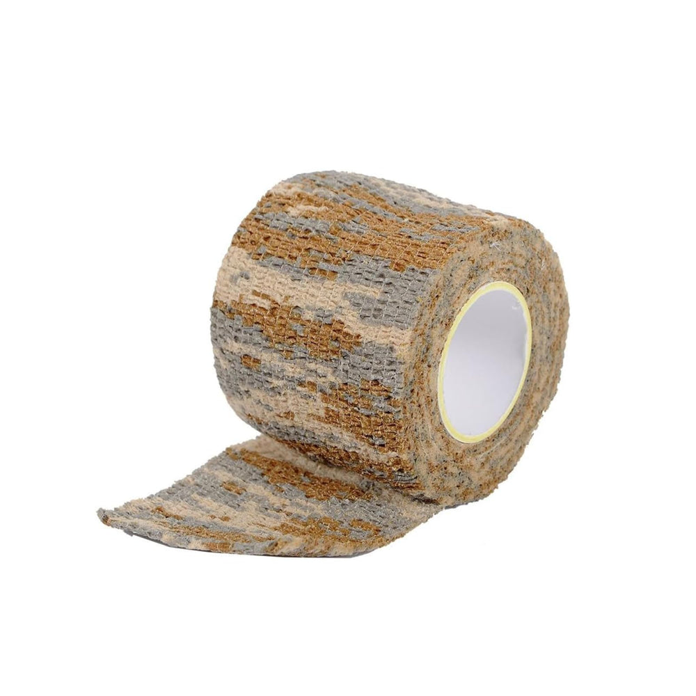 Heiegdr desert camo tape close-up—non-woven fabric that flexes to irregular shapes.