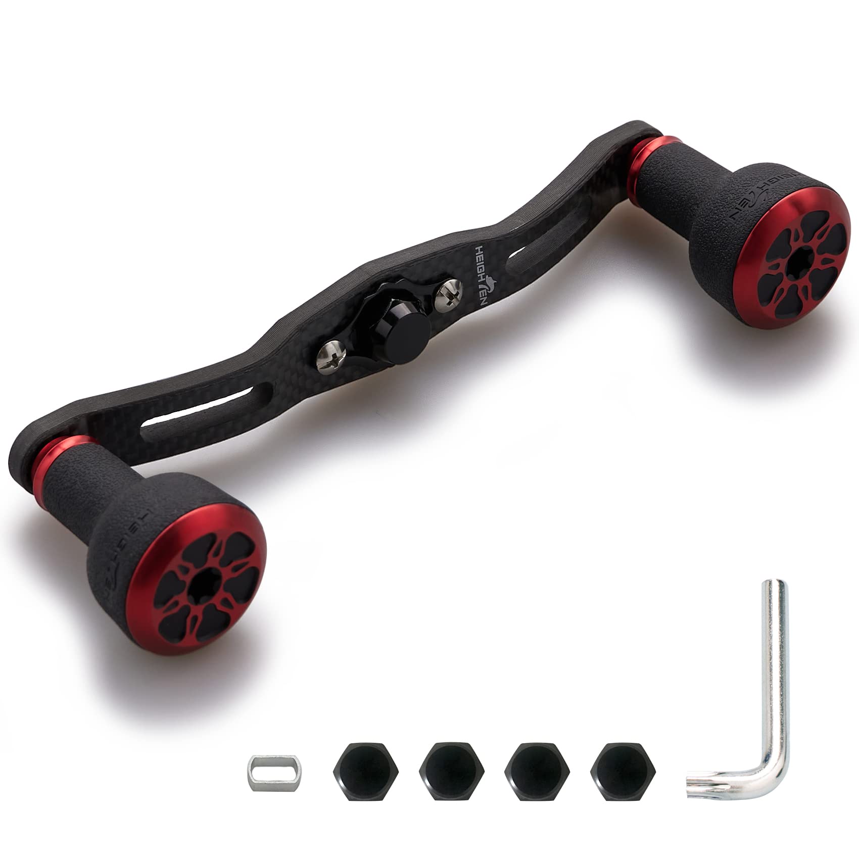 HEIGHTEN 110mm carbon handle closeup highlighting lightweight, corrosion-resistant construction for saltwater fishing.