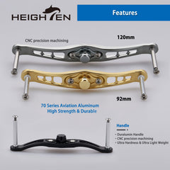 HEIGHTEN 120mm silver fishing reel handle for Shimano/Daiwa - side view