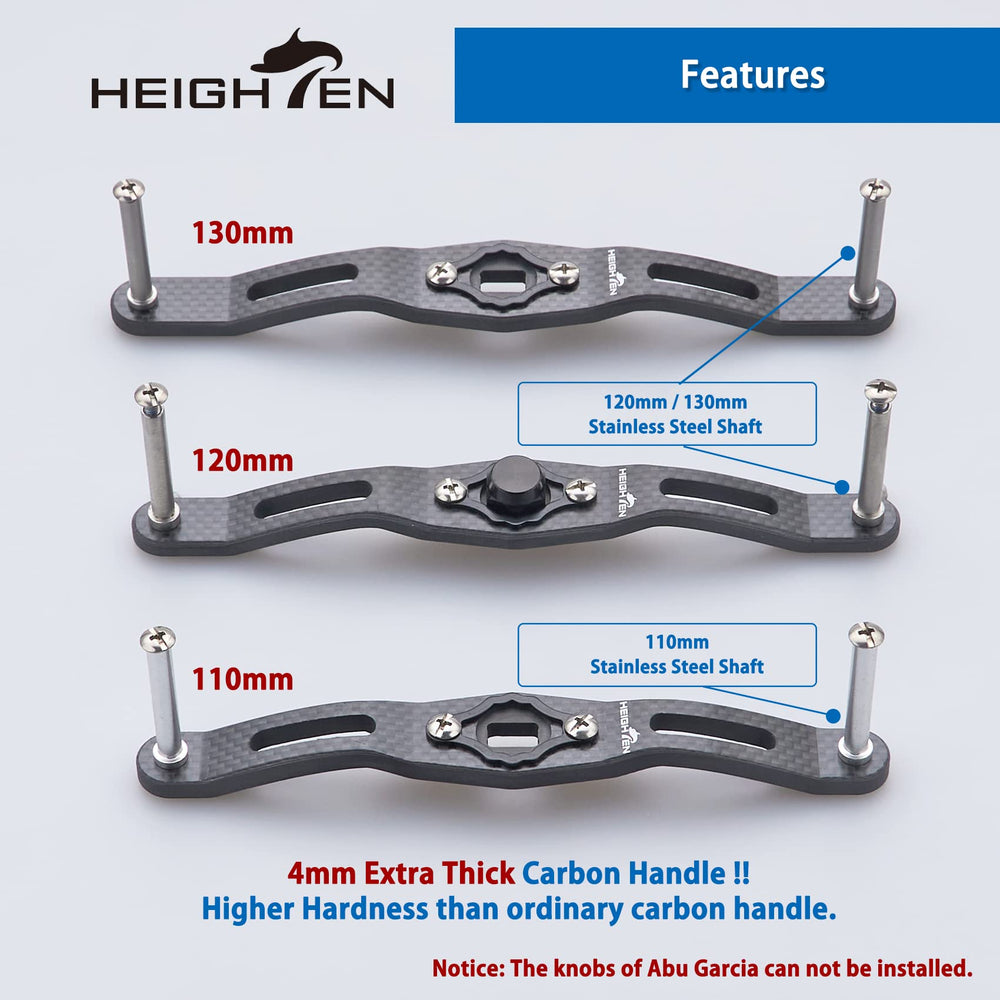 Heighten 130mm carbon fishing reel handle without knob - front view