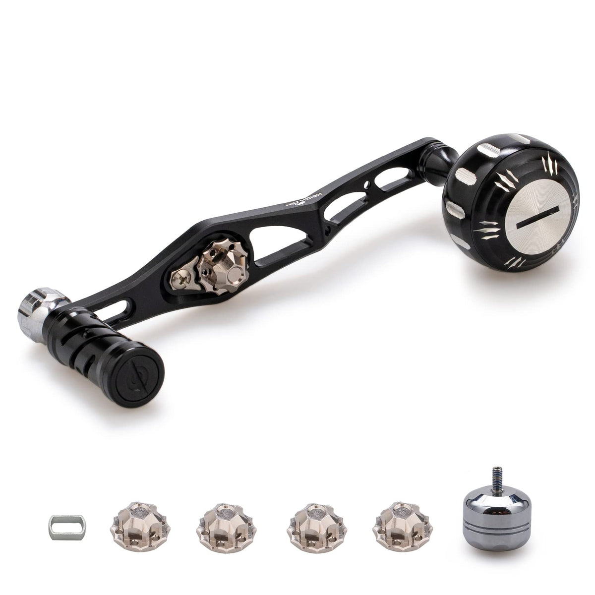 HEIGHTEN 70/45mm fishing reel handle in black & silver for Shimano/Daiwa/Abu Garcia/Penn/Kaking/Lew's baitcasting reels