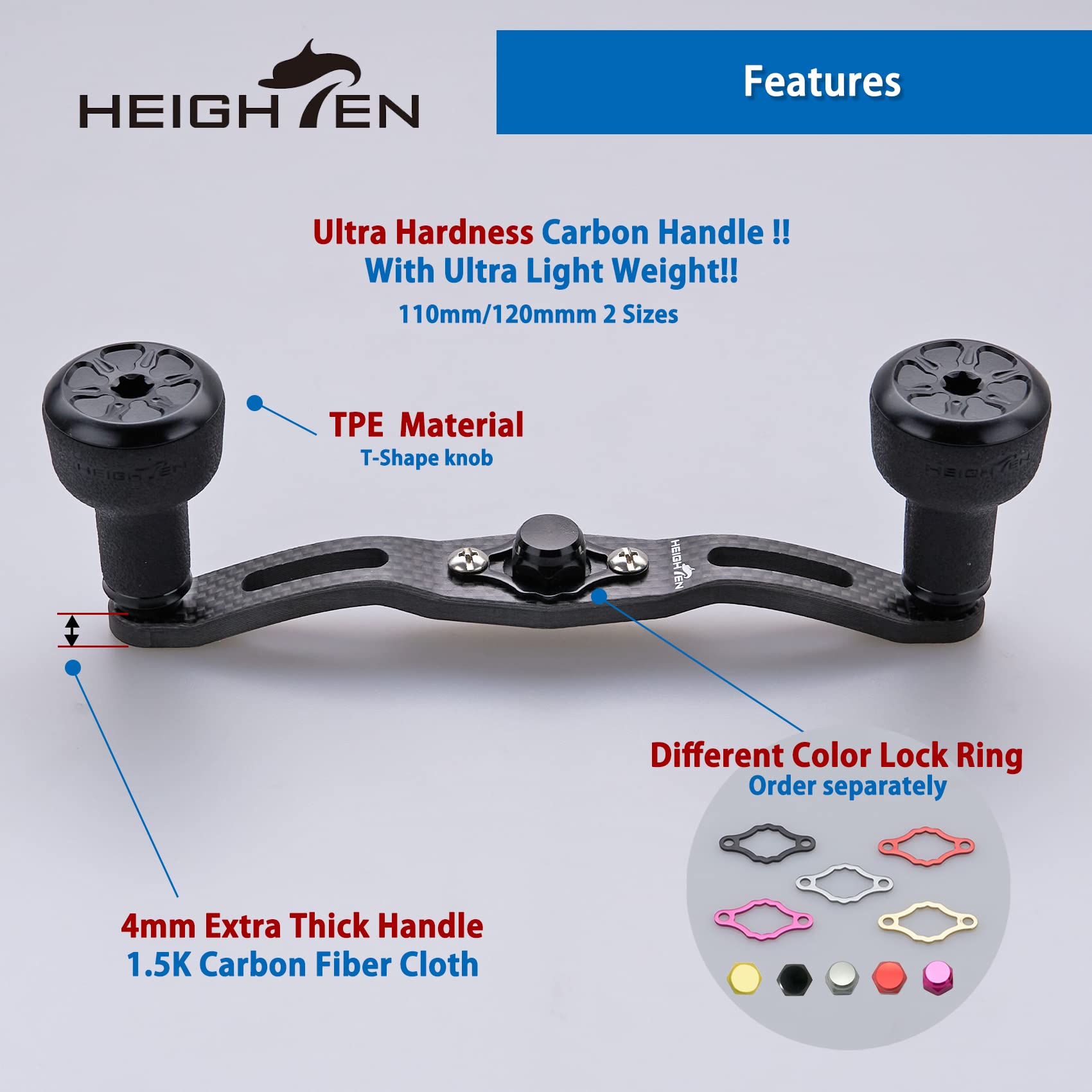 HEIGHTEN TPE knob closeup showcases ergonomic grip and reduced hand fatigue during long casts.