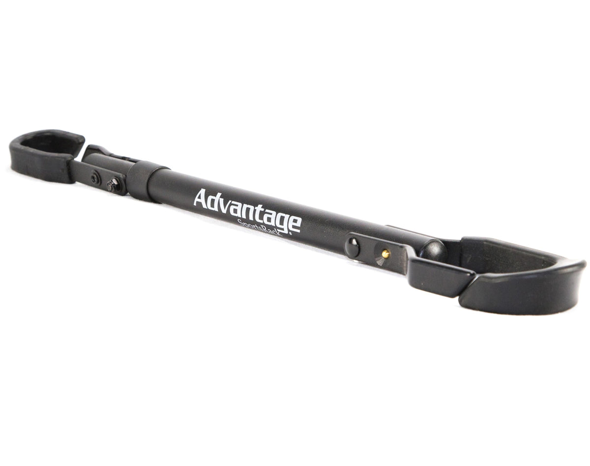 Heininger Advantage top tube adapter installed on a bike rack for secure transport