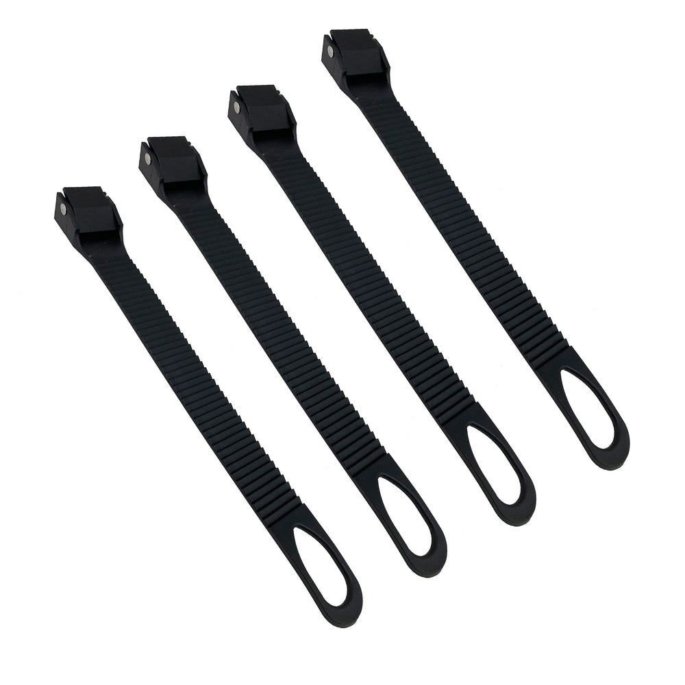 Heininger extender straps attached to a bike rack show fat tire compatibility.