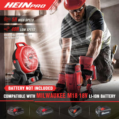 HEINPRO cordless fan with AC adapter option provides flexible power anywhere.