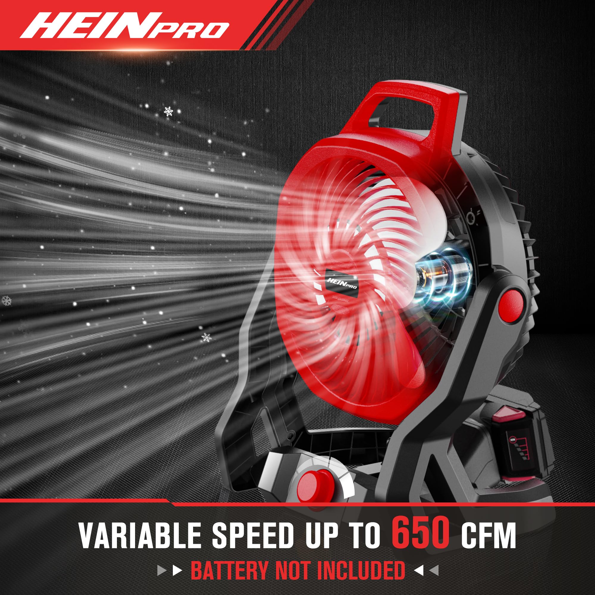 HEINPRO low-noise 30dB design uses ABS blades for quiet airflow.