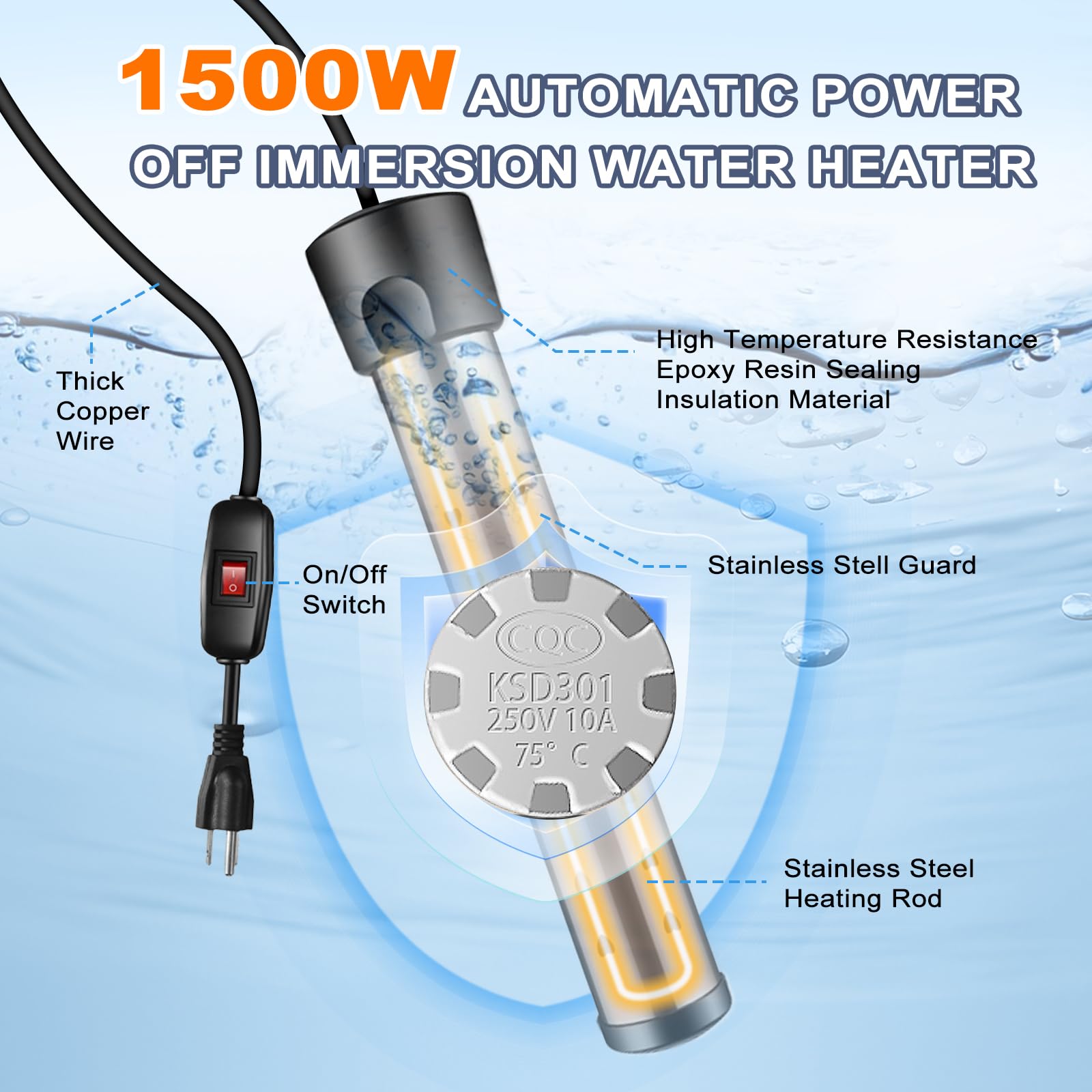 HeiPen-immersion-heater-1500w heats water quickly with auto-off safety.