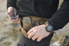 Helikon-Tex Bandicoot waist pack side view demonstrates modular expansion.