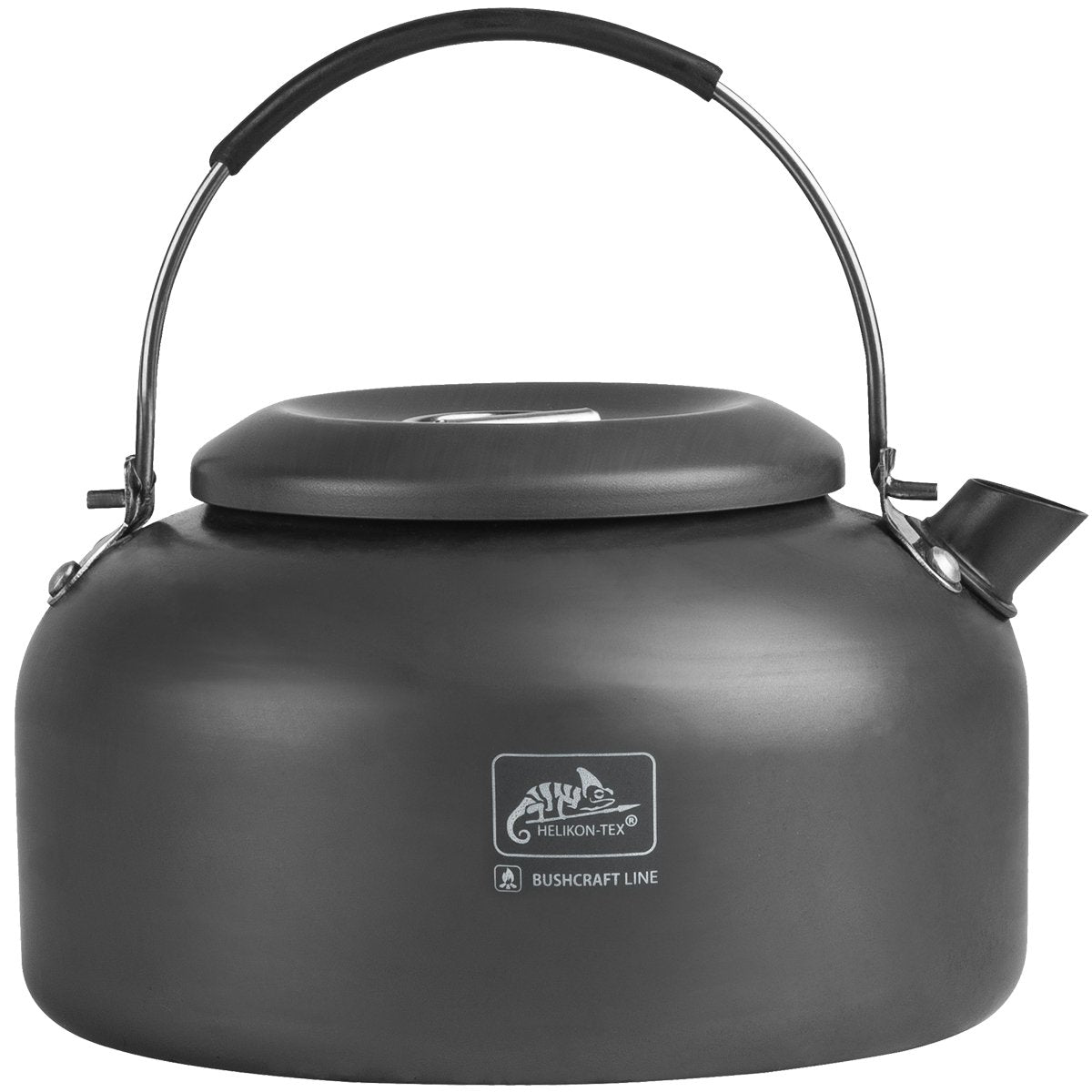 Helikon-Tex Camp Kettle Grey with folded handle for easy packing and safe pouring.