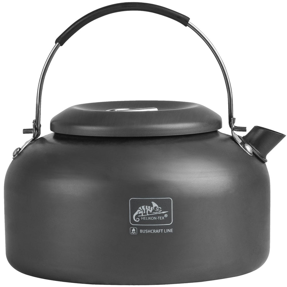 Helikon-Tex Camp Kettle Grey with folded handle for easy packing and safe pouring.