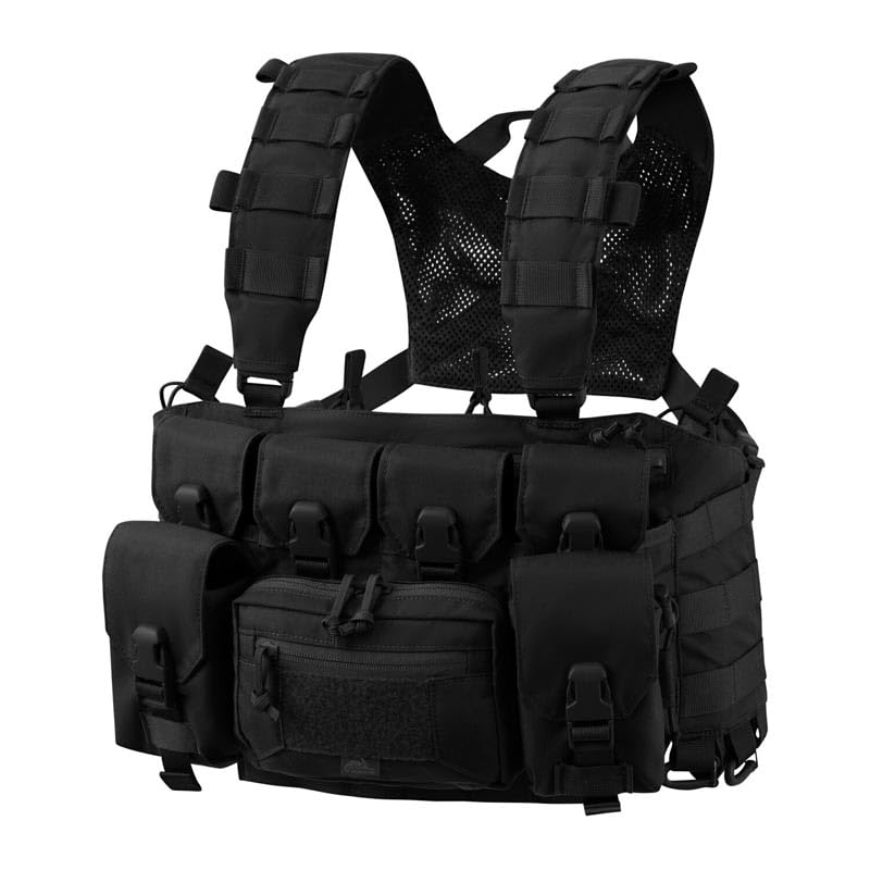 Helikon-Tex Guardian Recce Chest Rig black front view for organized field gear and quick access.