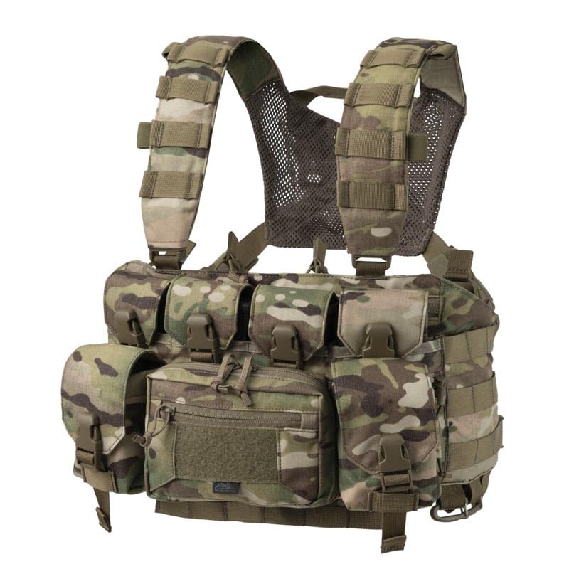 Helikon-Tex Guardian Recce Chest Rig front view with admin pocket and MOLLE webbing for modular gear.