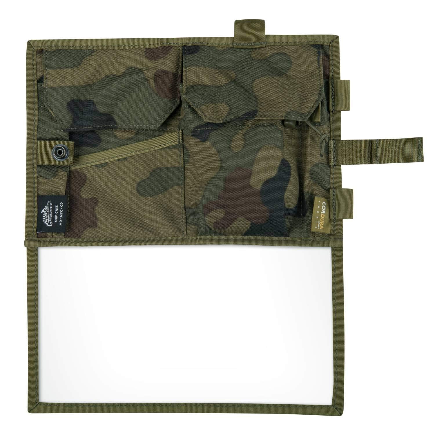 Helikon-Tex MAP CASE Woodland front view demonstrates rugged protection for maps