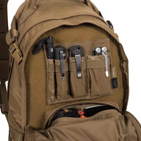 Helikon-Tex Organizer Insert Large Black inside a pack demonstrating compact dimensions for travel-ready gear.