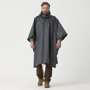 Helikon-Tex poncho US model shadow grey back view highlighting generous coverage