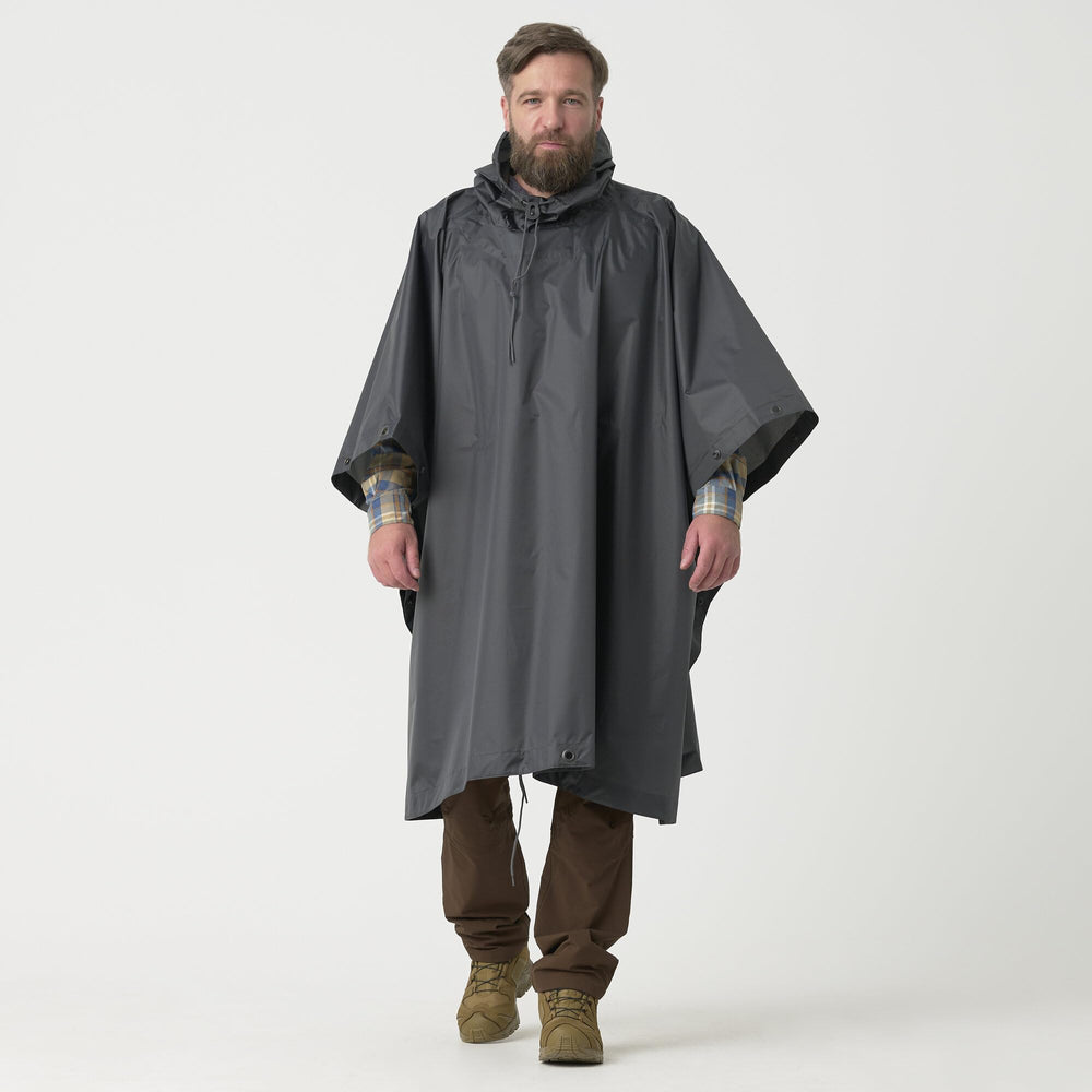 Helikon-Tex poncho US model shadow grey back view highlighting generous coverage