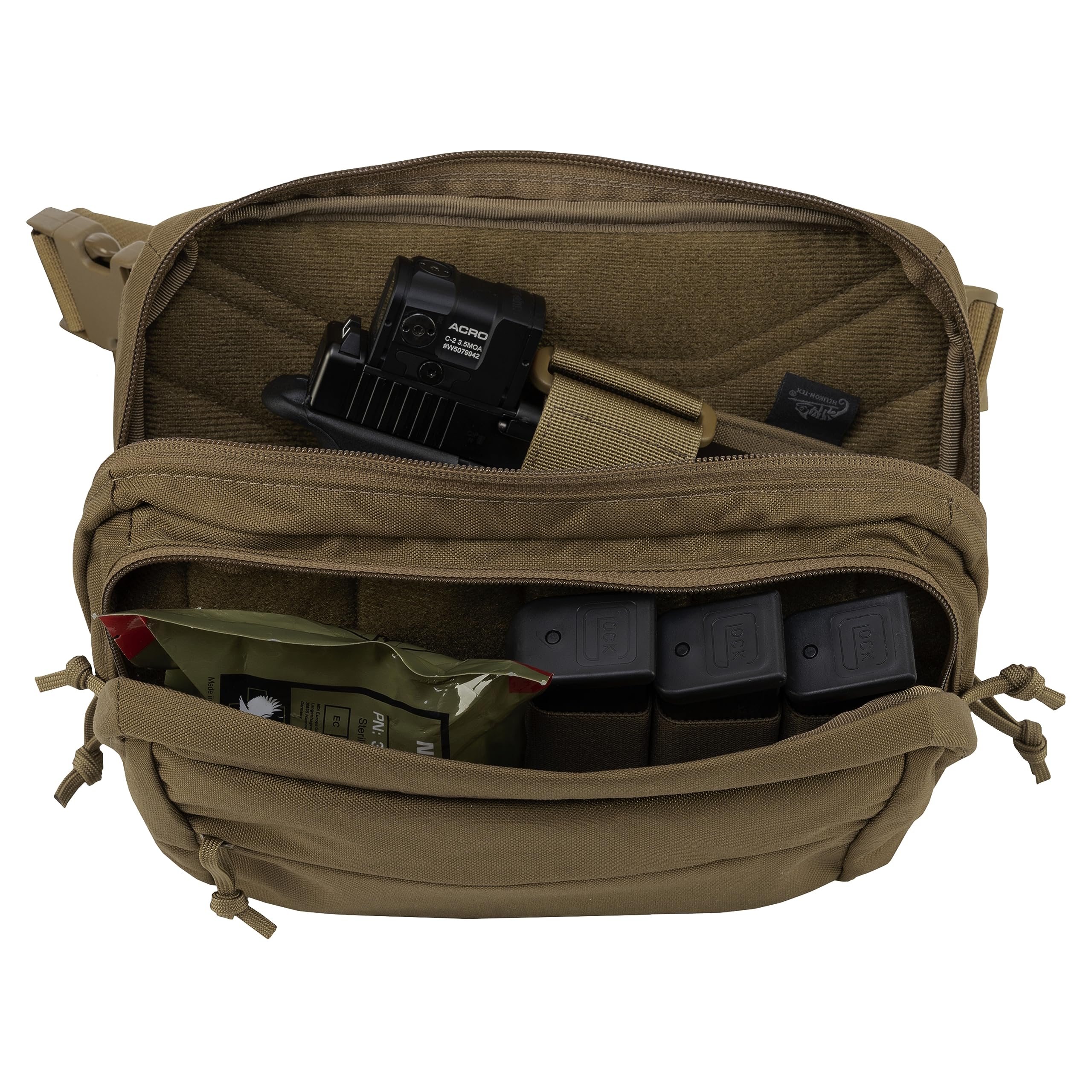 Helikon-Tex RAT waist pack main pocket with dual pulls for glove-friendly access.