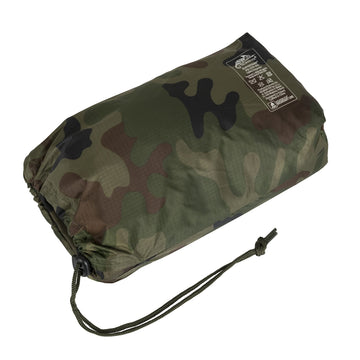 Two covers with mesh-bottom drying sleeve accompany Helikon-Tex Supertarp Polish Woodland.