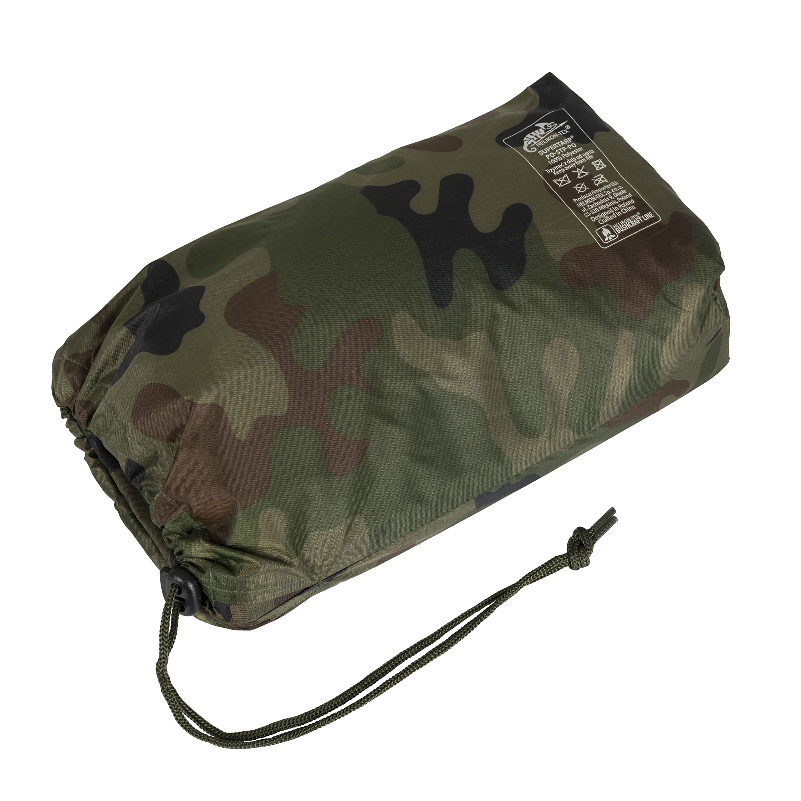 Helikon-Tex Supertarp Taiga Green reinforced seams and nineteen attachment points boost stability.