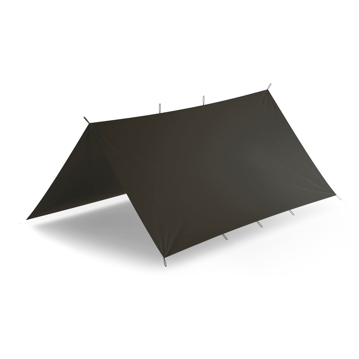 Helikon-Tex Supertarp Taiga Green setup shows a roomy shelter ready for rain protection.