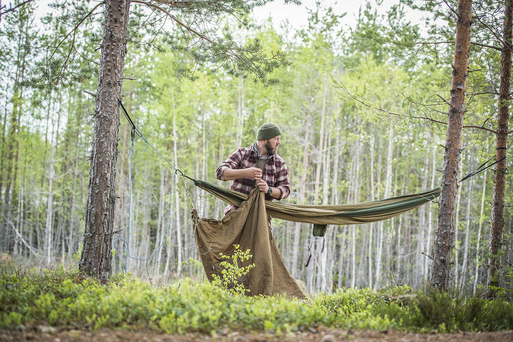 Helikon-Tex Swagman Roll hammock-quilt for improvised lounge between trees.