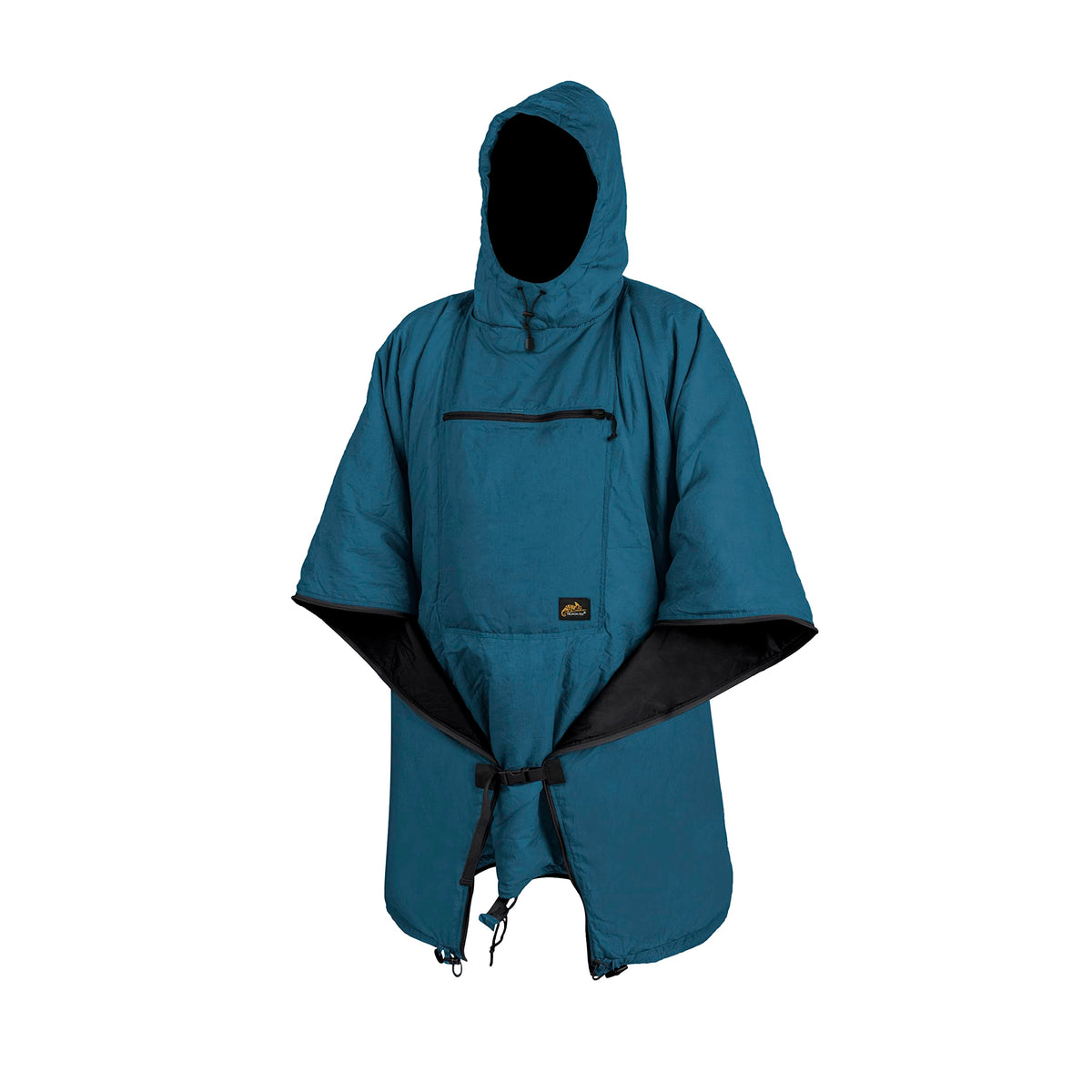 Helikon-Tex Swagman Roll Poncho Aqua Blue packed for travel and quick weather protection