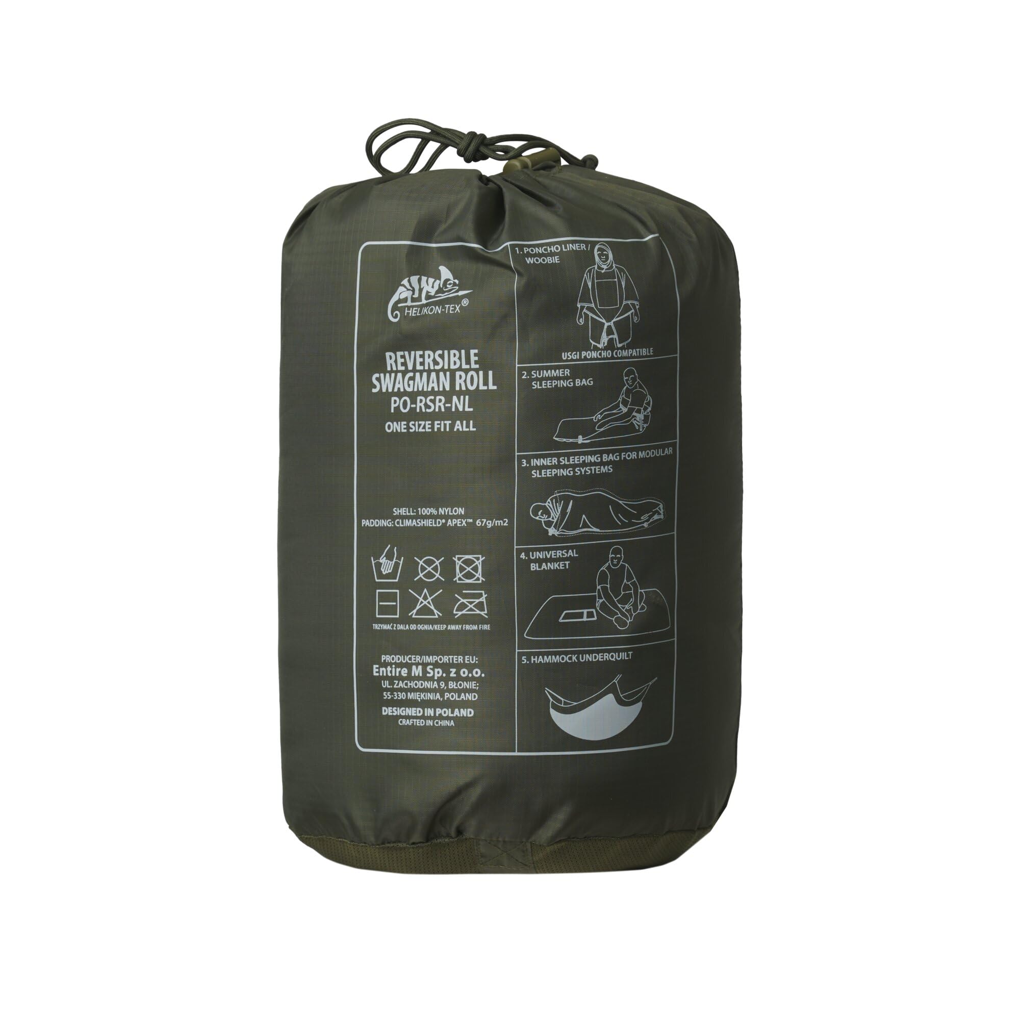 Helikon-Tex Swagman Roll poncho compatibility image with US poncho for layered shelter.