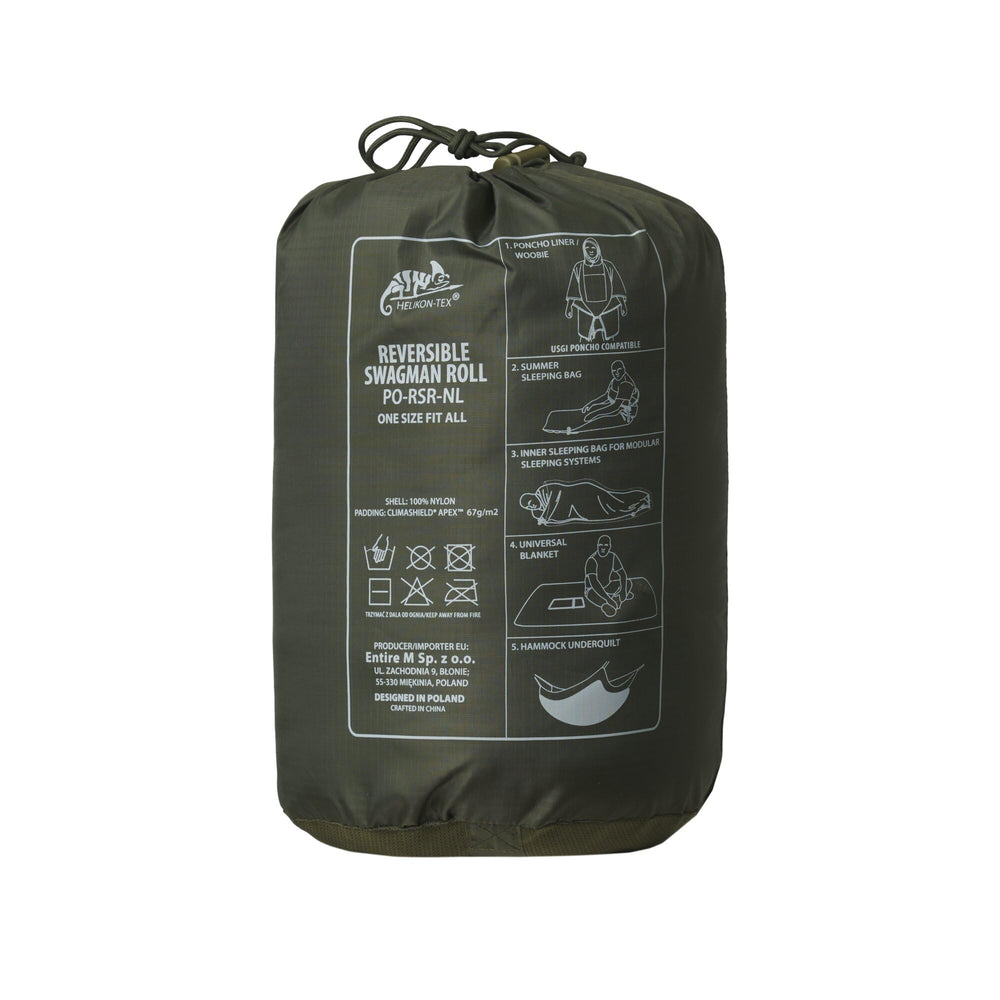 Helikon-Tex Swagman Roll poncho compatibility image with US poncho for layered shelter.