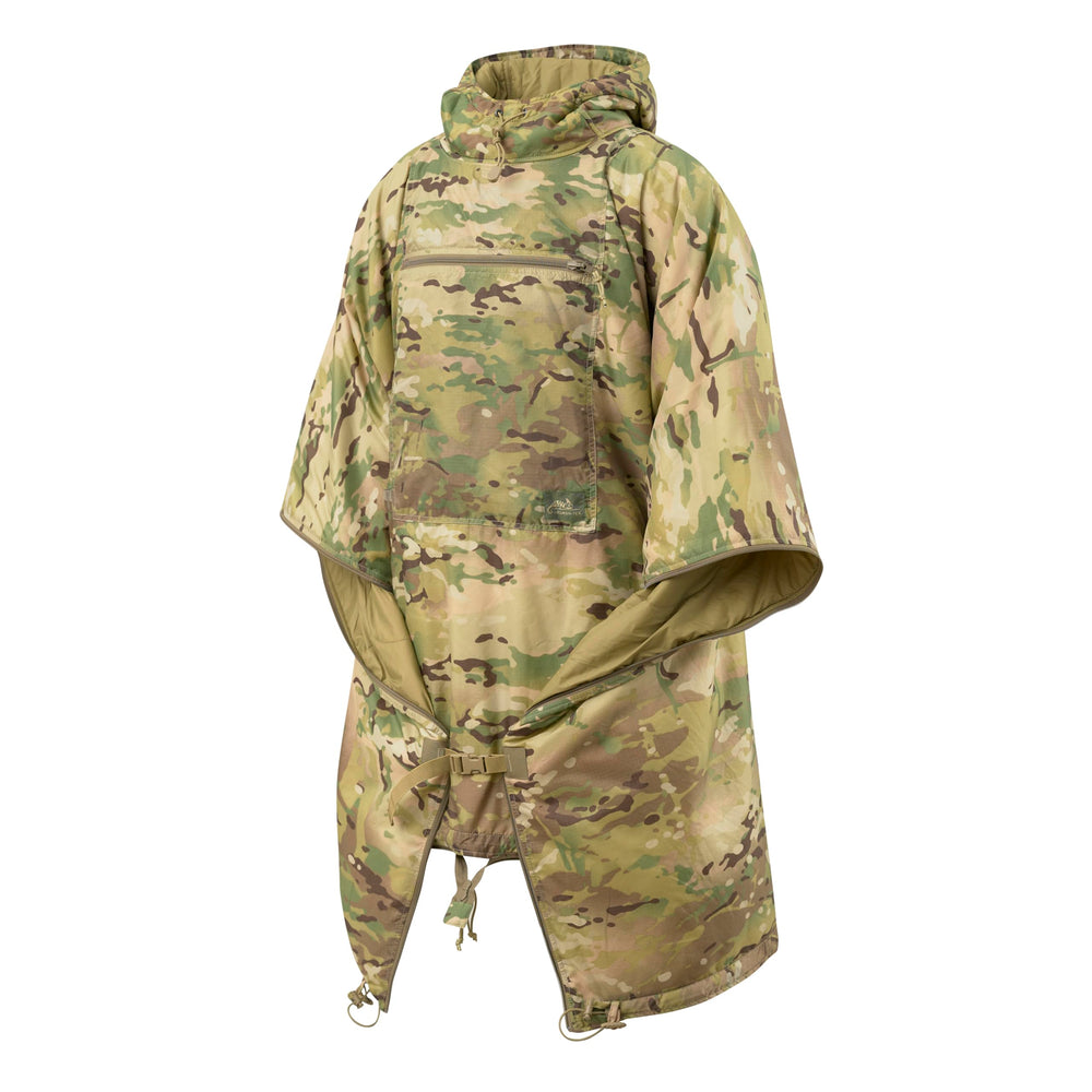 Helikon-Tex Swagman Roll Poncho Crye Multicam folded for compact emergency gear.