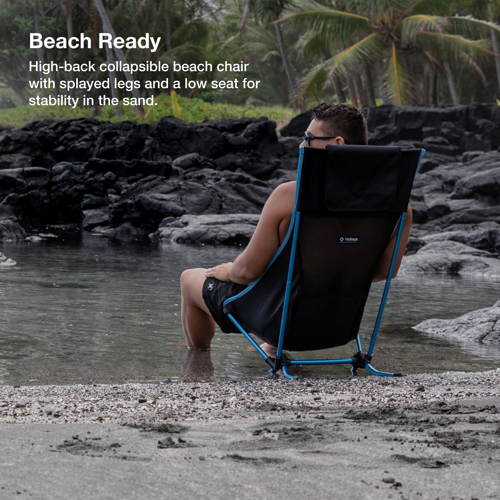Helinox Beach Chair side pockets store small essentials for easy reach.