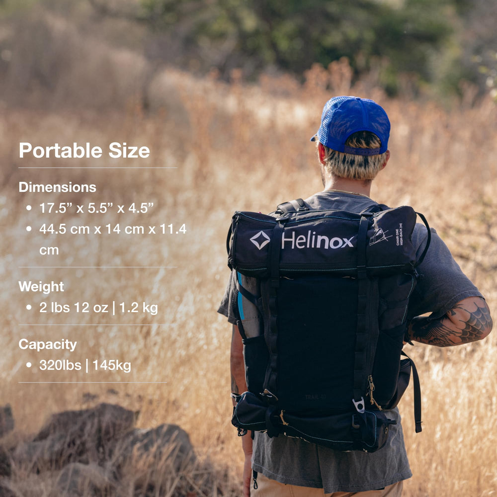 Helinox Chair One Highback shown in compact packed form for easy travel and backpacking.