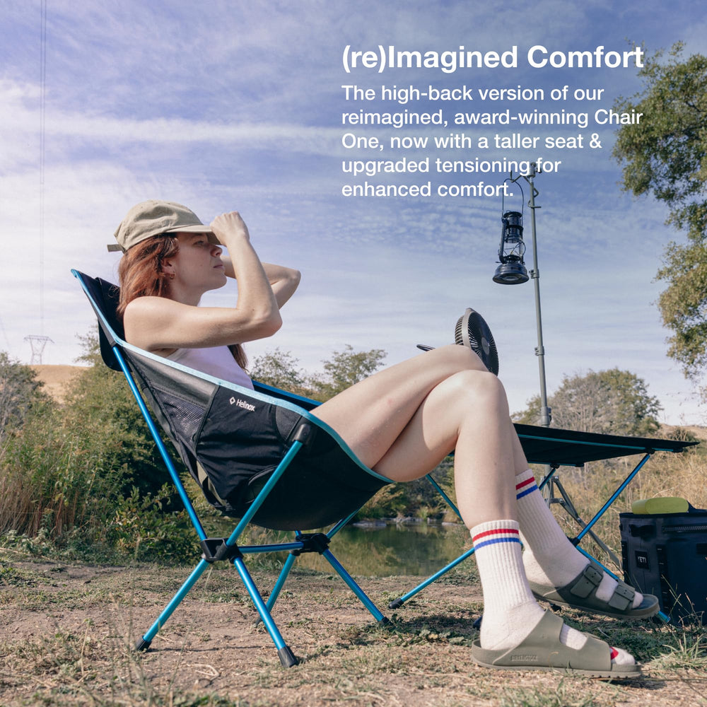 Helinox Chair One Highback seat with ventilation shows breathable, comfortable seating.