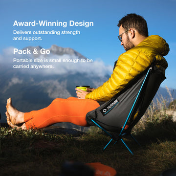Helinox Chair Zero assembled dimensions show 20.5W x 19D x 25H inches.