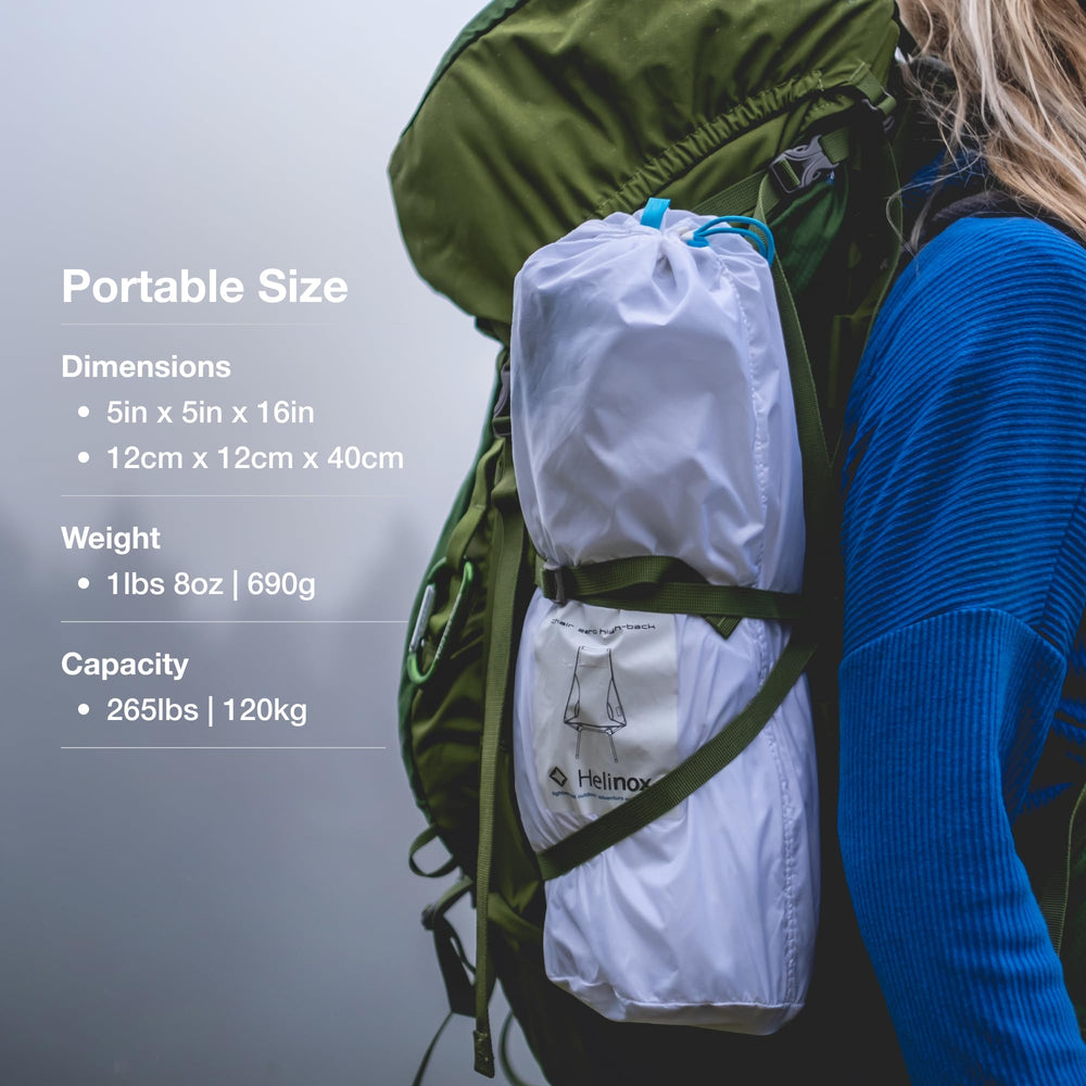 Front view of Helinox Chair Zero Highback demonstrating a stable seat and premium materials