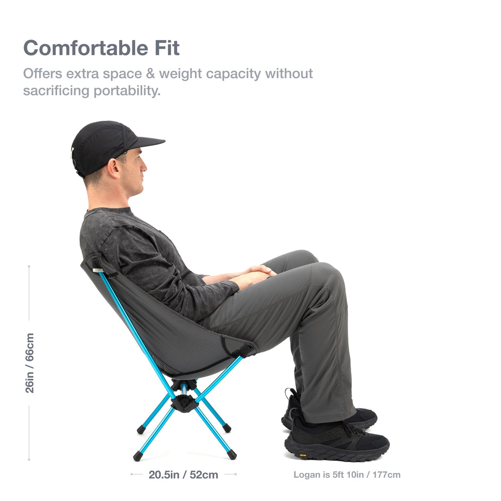 Chair Zero ultralight grey fabric finish emphasizes weather-resistant seat.