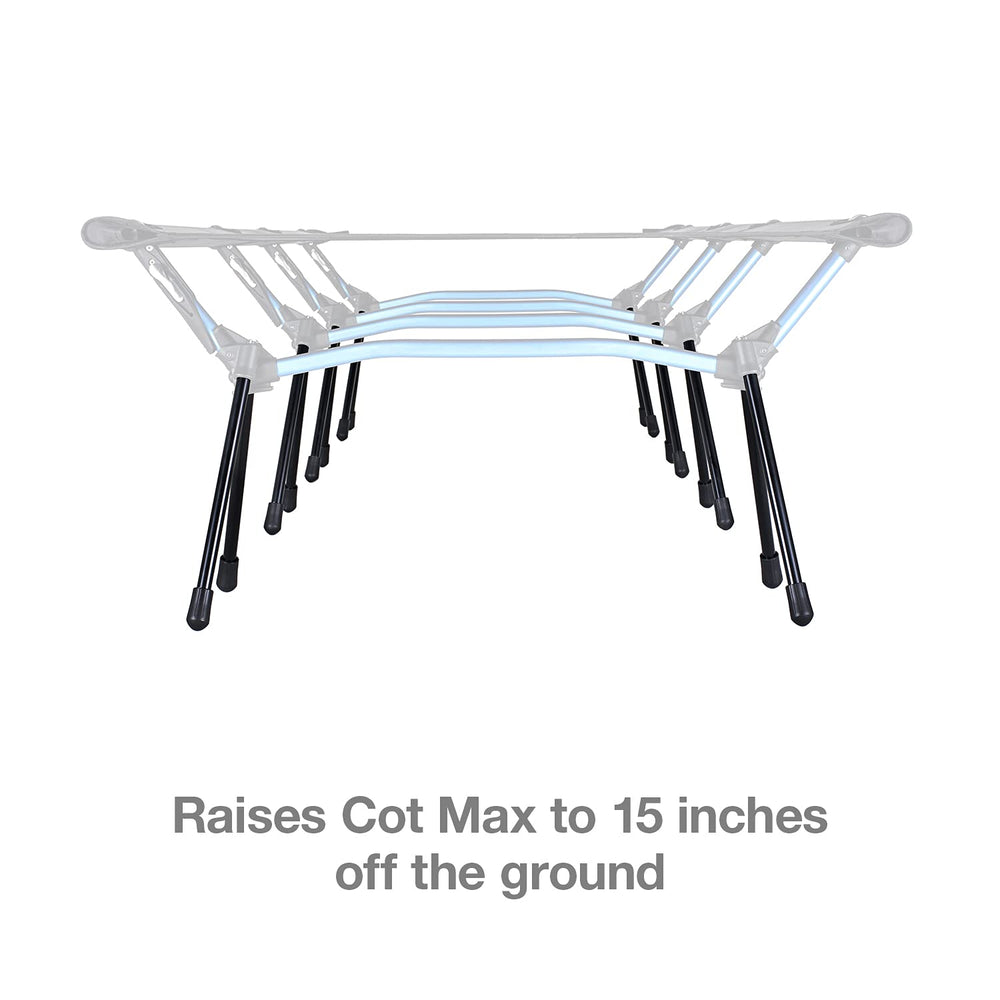 Helinox Cot Max extenders 16-piece set shows full leg coverage for uniform height