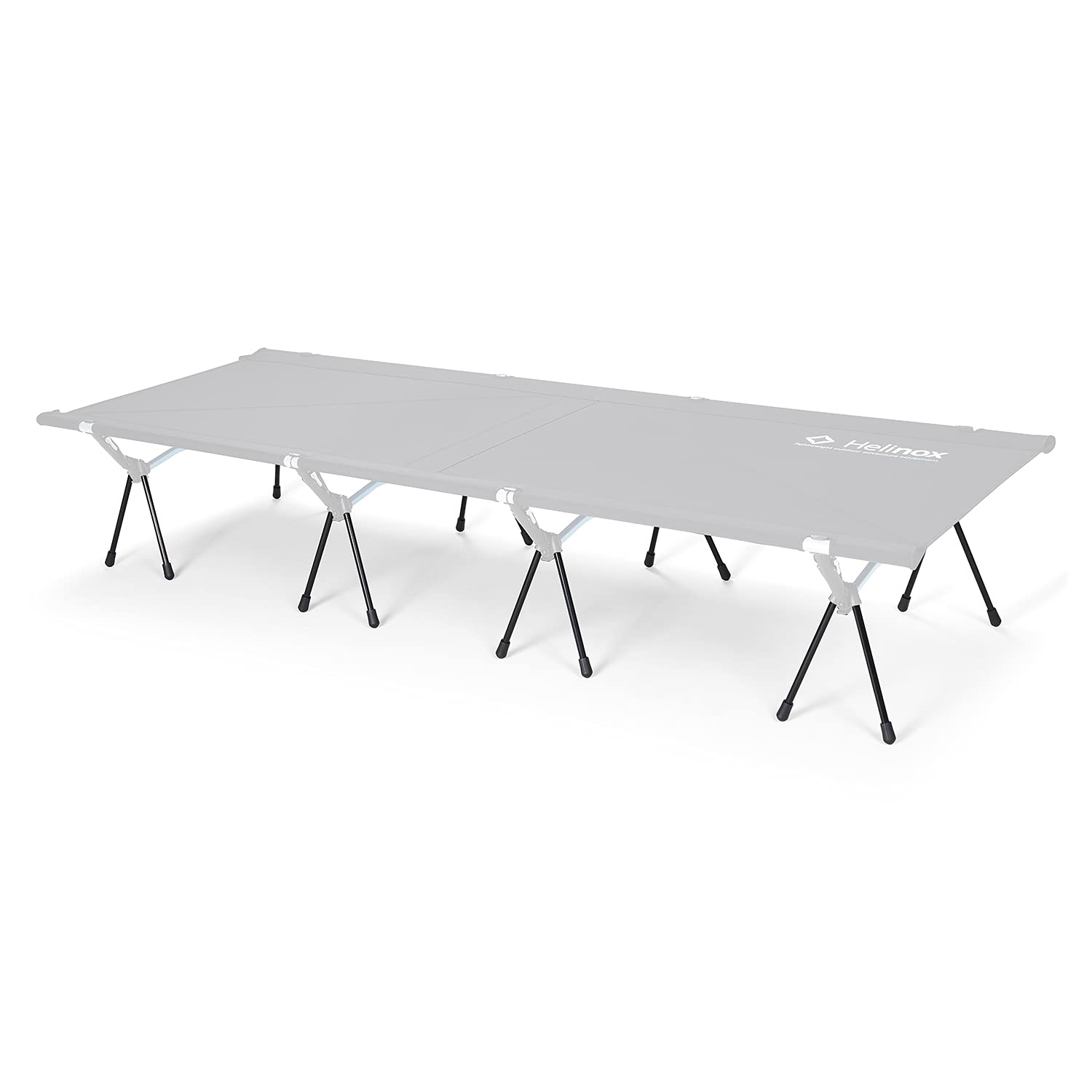 Helinox Cot Max extenders in side view show taller ground clearance for improved camping comfort