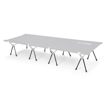 Helinox Cot Max extenders in side view show taller ground clearance for improved camping comfort