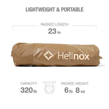 Helinox Cot Max carry case in Coyote Tan offers protective transport and quick access.