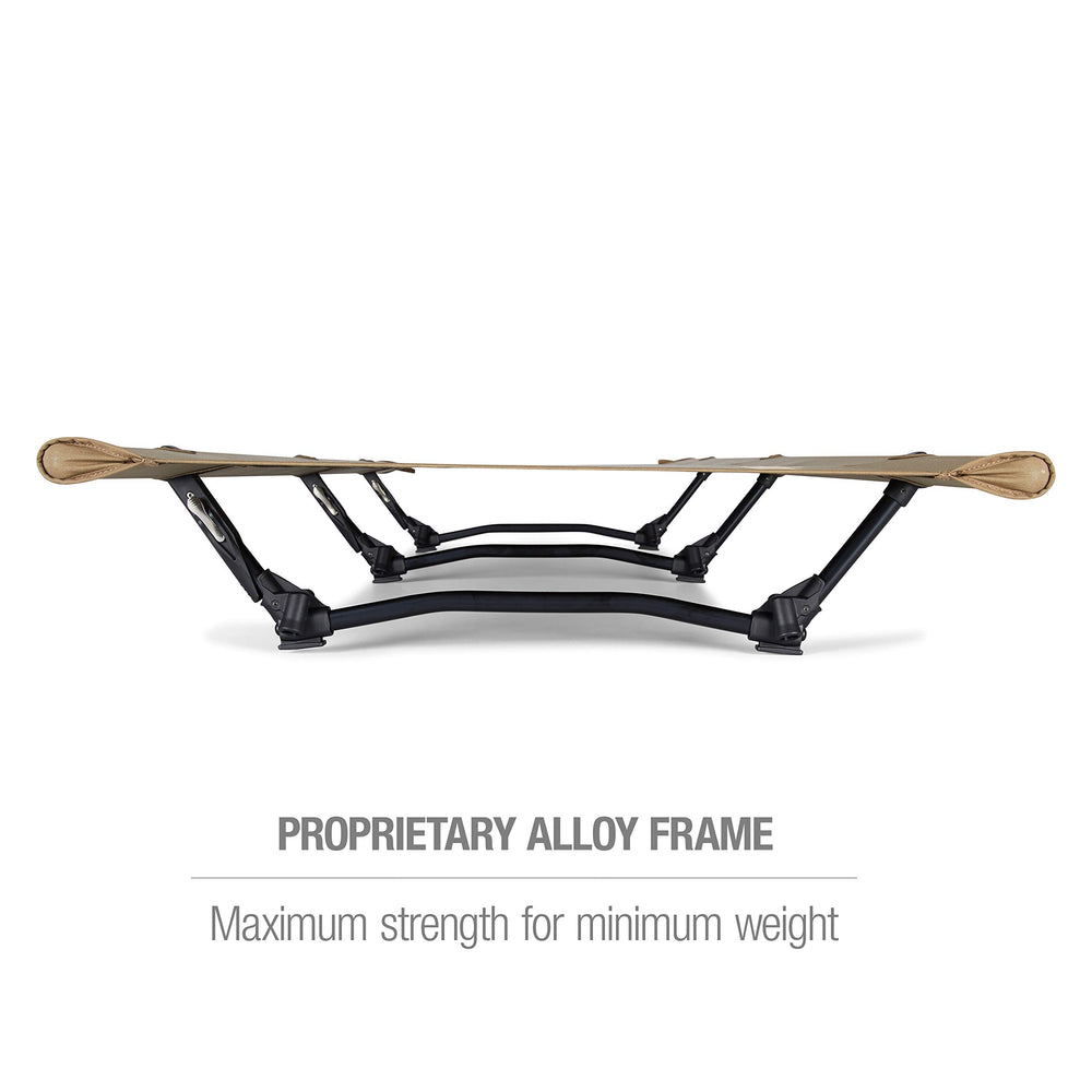 Helinox Cot One Long in Coyote Tan fabric detail highlighting rip-stop durability outdoors